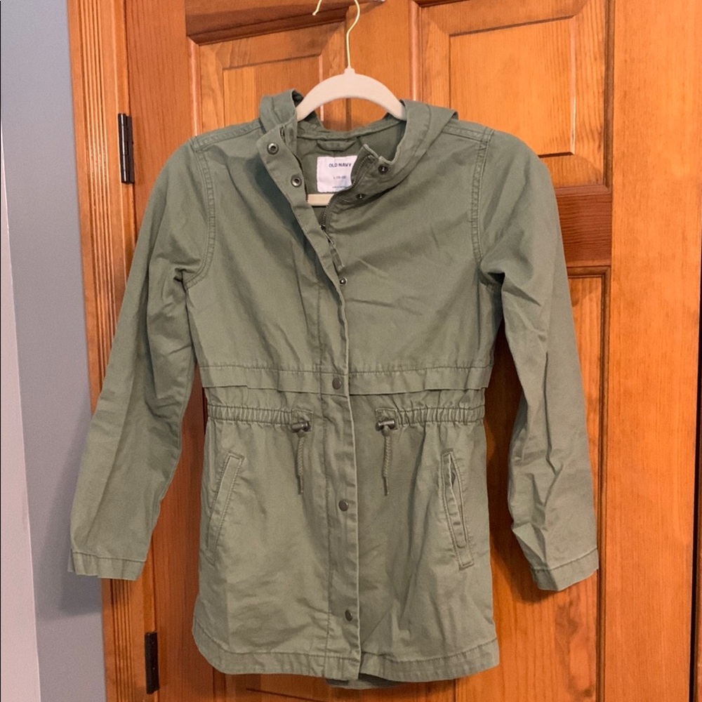 Old Navy Green Hooded Raincoat with Cinched Waist